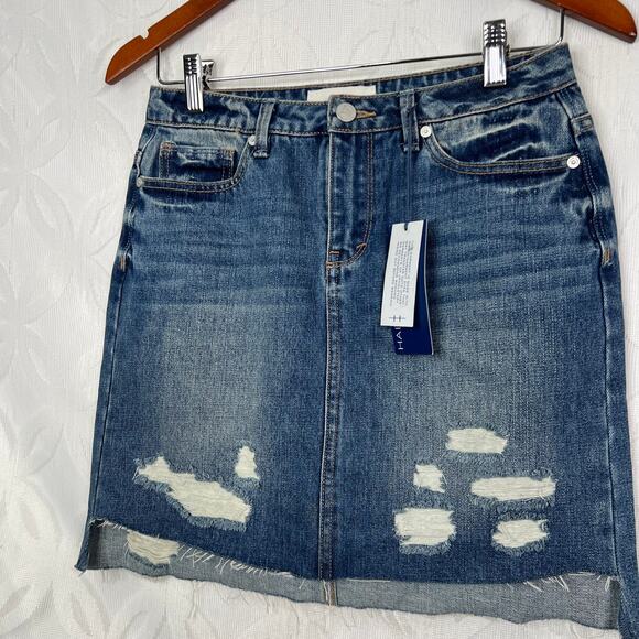 Habitual Girl Distressed Jean Mini Big Girl Size 14 Denim High Lo Skirt NWT - Picture 2 of 6